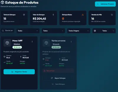 Gestão de estoque de peças impressas em 3D
